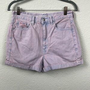 American Eagle Mom Shorts Distressed High Rise Cuffed Hem Pink Purple Sz 6